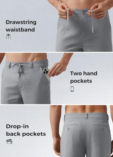Image of Willit Men's Linen Pants Casual Lightweight Drawstring 29 inch 30 inch 32 inch
