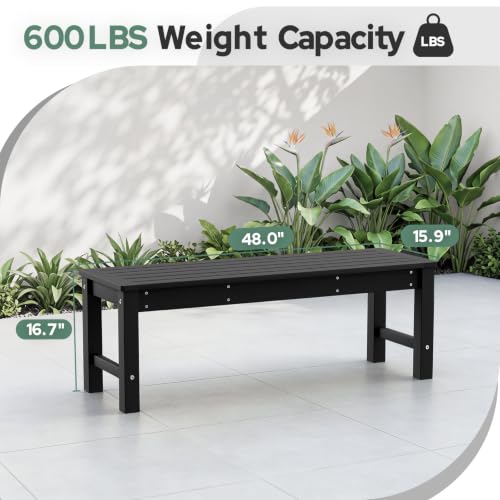 Image of Psilvam HDPE Outdoor Bench, 2-Person Backless Garden Bench, Black