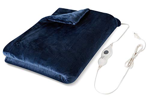 Tefici Electric Heated Blanket Throw with 3 Heating Levels & 8 Hours Auto Off,Super Cozy Soft Heated Throw with Fast Heating and Machine Washable,Home Office Use,62' x 84' Blue