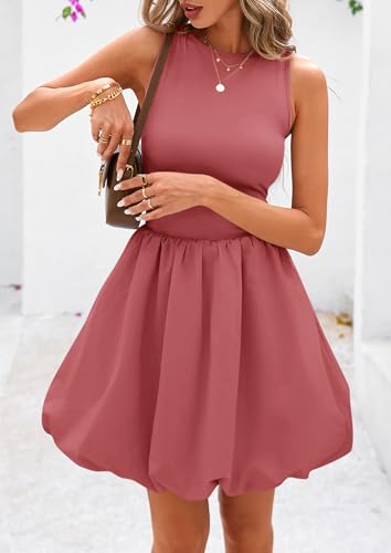 Image of PRETTYGARDEN Summer Dresses for Women 2026 Casual Mini Short Cocktail Dress Sleeveless Tank Crew Neck Bubble Sundress Pockets