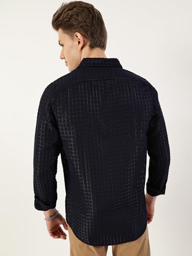 Image of Thomas Scott Men's | Solid | Textured Fabric | Full Sleeve | Slim Fit | Polyester-Blend | Spread Collar | Casual Shirt