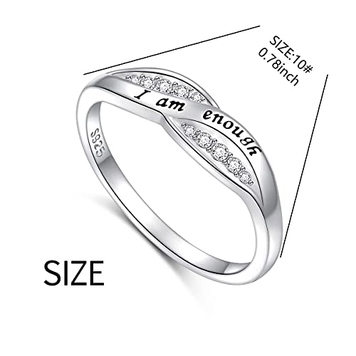 Flyow I Am Enough Rings 925 Sterling Silver Cz Ring Encouragement Jewelry Birthday Mothers Day Gift For Women Teen Girls Ring Size 5-10 (8) #TOP1