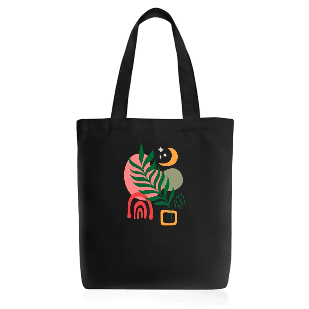 Diva Collection Eco Friendly 300 GSM Canvas Black/Natural Color Tote Bag With Magnet Button Closure 16 Height 14 Width Inches Canvas Bag College Bag Women Bag Cotton Bag-image-1