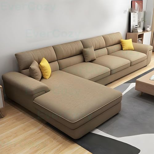 Image of Italino 5 Seater Luxurious L Shape Fabric Sofa Set (Left Side Lounger, Beige) | 5 to 6 Person Wooden Corner Sofa Couch for Living Room Bedroom Home Hall Furniture | 1 Year Warranty