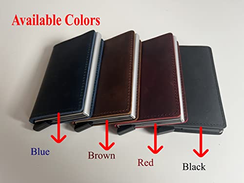 Personalized Christmas Gift Genuine Leather Wallet for Men and Women. Handwriting Engraved Minimalist wallet. Custom Pop Up Card Holder. (Red)2
