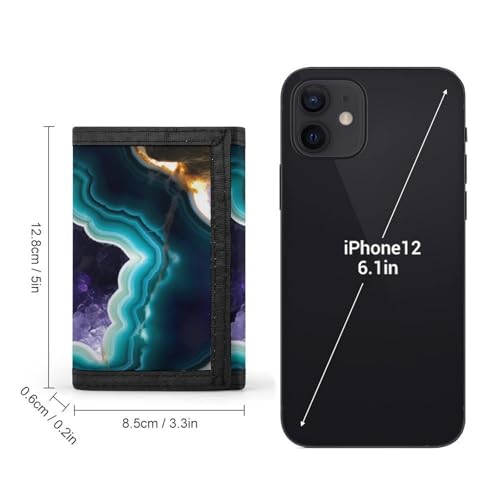 Teal Agate Print Trifold Wallet with ID Window & Key Ring | Slim Front Pocket Wallet with 8 Card Holder2