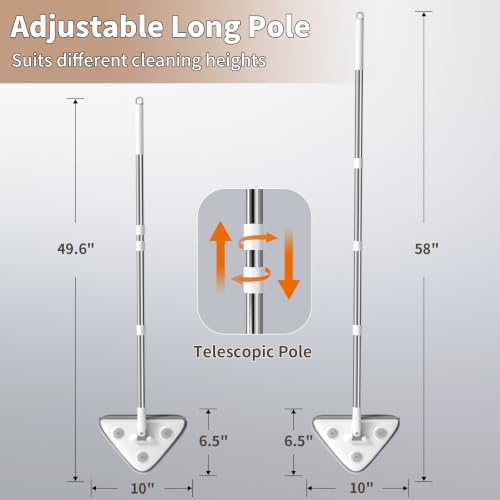 Image of Long Handle Wall Mop & Baseboard Cleaner, 3-in-1 Wall Cleaner Mop with Extension Pole & Squeegee, Ceiling Cleaning Tool Duster with 3 Microfiber and 3 Chenille Pads for Windows, Floors, Cabinet