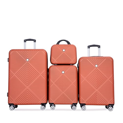 4-Piece ABS Lightweight Suitcase Set, 14in Makeup Box, Spinner Wheels, (14/20/24/28 inch), Dark Orange3