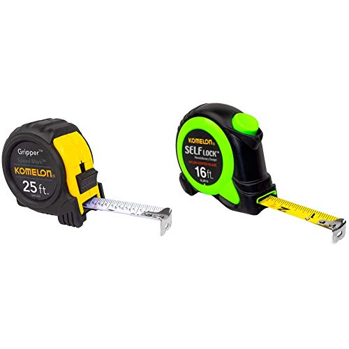 Komelon SM5425 Speed Mark Gripper Acrylic Coated Steel Blade Measuring Tape, 1-Inch X 25Ft, White & SL2816; 16' x 3/4