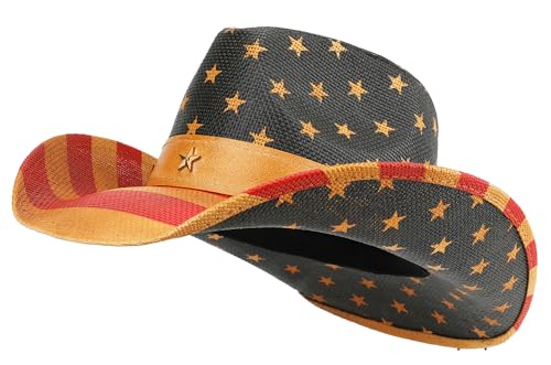 Image of Unisex American Flag Cowboy Hat USA Falg Patriotic 4th of July Parade Western Cowgirl Hat