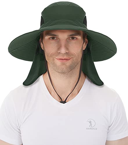Sun Hats For Men Women Fishing Hat With Neck Flap Upf 50+ Breathable Waterproof Wide Brim Cap (Army Green) #TOP1