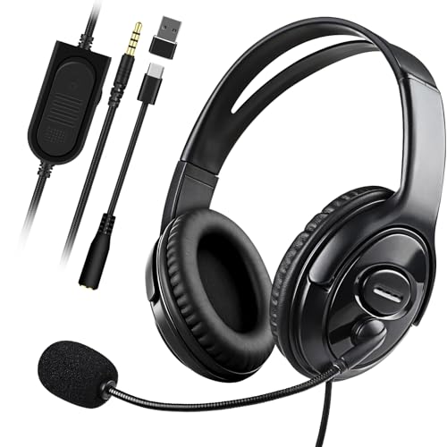 Image of Joso Wired Headset with Mic, Gaming Headset for PS5 /PS4 /Xbox /Switch /PC /iPad /Mac /Tablet with USB C & USB-A Adapter - Chat Headphone, Business, Coach, Gaming, Working, Black | Dual Ear
