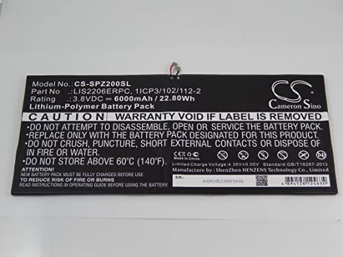 vhbw Batterie Compatible avec Sony Xperia SGP511, SGP512, SGP521, SGP541, SGP551, SOT21 Tablette Pad (6000mAh, 3,8V, Li-polymère)