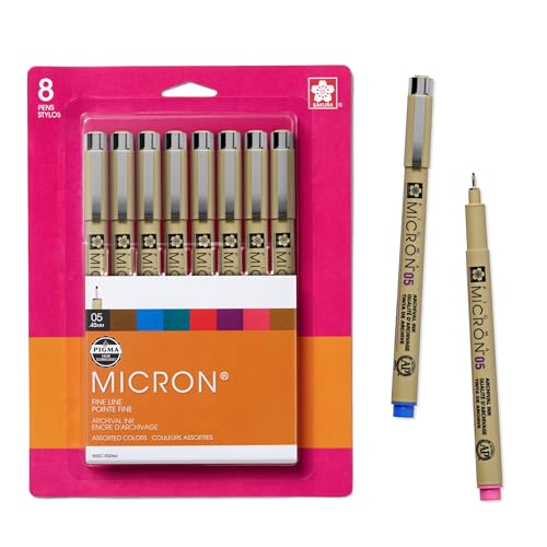 SAKURA Pigma Micron Fineliner, 05 Tip, Ass't Archival Colors, 8 PK 30066
