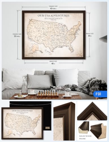 Image of IPIC - Custom USA Map Canvas Wall Art, Personalized Push Pin Travel Map with Name and Message for Travel Lovers, Oversized Pinnable Wall Decor for Home, Office, Study or RV