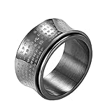 OAKKY メンズステンレス鋼 12MM 中国仏教般若心経お守り回転可能 指輪 黒 サイズ 21