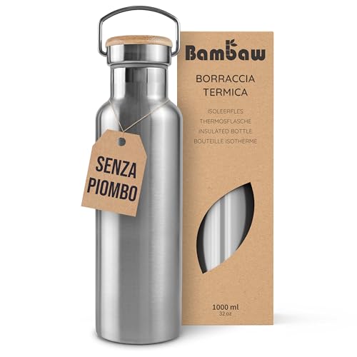 Bottiglia Termica 1 Litro | Borraccia Acciaio Inox | Bevande Calde E Fredde | Borraccia Termica 1 Litro | Borracce Termiche | Bottiglia Isotermica | Borraccia Metallo | Water Bottle | Bambaw
