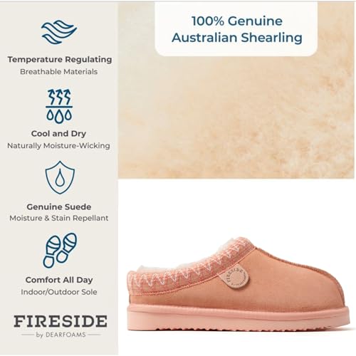 Image of Fireside by Dearfoams Women's Greta Genuine Shearling Clog Slippers, 100% Natural Suede Clogs for Outdoor & Indoor
