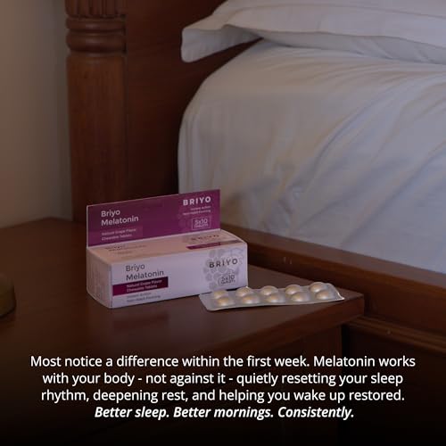 Image of Briyo Melatonin 3 mg Natural grape flavoured Chewable Tablets - Fast-Acting Quick Dissolve Night time Relaxation & Restful Sleep Support - Sleep Aid - 50 Chewables pack