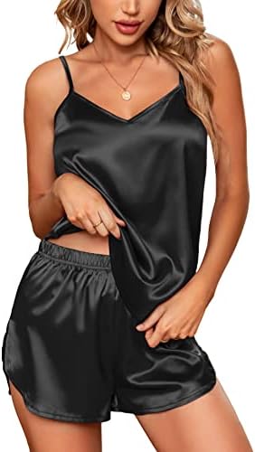 Samring Silk Pajamas for Women Satin Camisole Sleepwear Sexy Lingerie Cami Top with Shorts PJ Sets Gift
