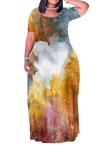 Image of SUZONANA Plus Size Dresses for Women Summer Casual Maxi Dress Short Sleeve Loose Vacation Dress