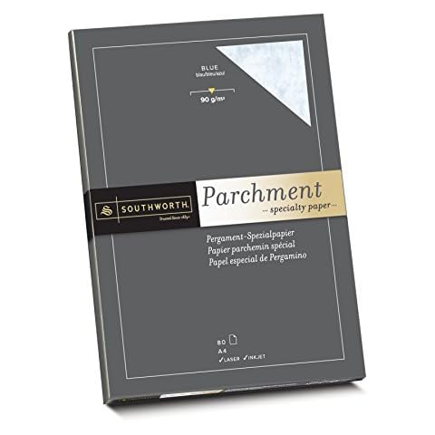 Southworth 90190 Pergament Papier 25% Baumwolle, DIN A4, blau, mit Wasserzeichen 90g/qm, 80 Blatt im Karton Cover