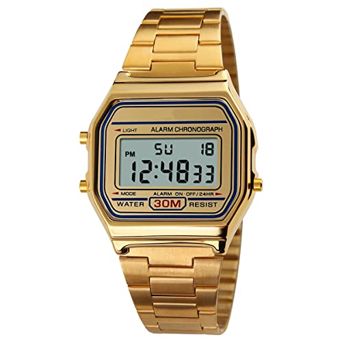 FAMKIT Reloj de negocios de lujo para mujer, reloj de negocios, resistente al agua, de acero inoxidable, reloj de pulsera digital, dorado, M
