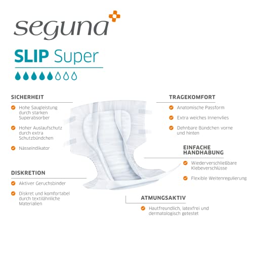 SEGUNA Slip Super, Inkontinenz Windeln für Erwachsene, Frauen, Männer, Windeln bei schwerer Blasenschwäche, Stuhlinkontinenz (XL (Beutel 16 Stück))