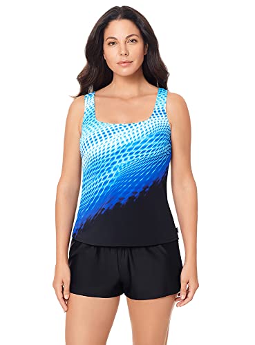 Reebok Women's Swimwear Sport Fashion Cosmic Wave Scoop Neck Tankini Bathing Suit Top