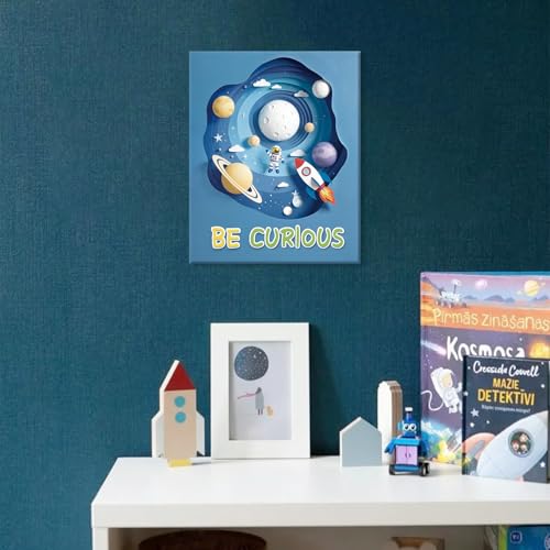 Image of CHDITB Space Astronaut Kids Framed Canvas Wall Art Nursery Inspirational Artwork,Outer Space Galaxy Wall Decor,Rocket Planets Motivational Poster,Boys Prints For Living Room Bedroom Decor 8 inchX10 inchX6
