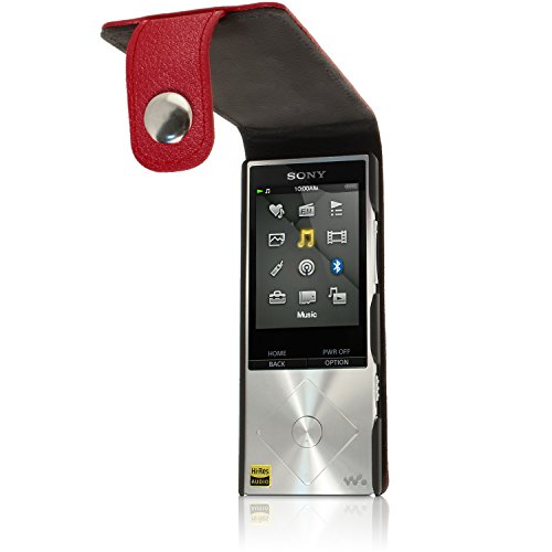 Igadgitz U3522 Leather Flip Case Cover With Detachable Carabiner +Belt Loop +Magnetic Closure +Screen Protector Compatible With Sony Walkman Nwz-A15, A17, A25, A27 8Gb 16Gb 32Gb & 64Gb - Red #TOP1