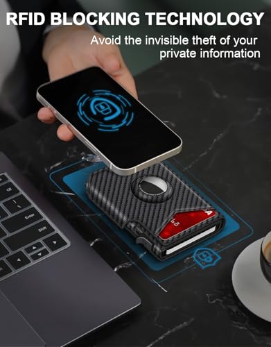 Airtag Wallet for Men, Minimalist Slim Mens Wallet Smart Pop Up Credit Card Holder for 9-13 Cards, RFID Blocking Wallet with ID Window & Cash Slot, Compact Bifold Metal Aluminum Card Case