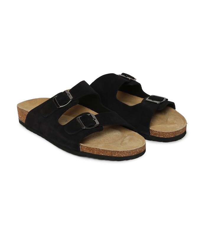 Image of HF JOURNEY Men's Vasco Double Strap Cork Footbed Sandals - Adjustable Buckle Slip-On Comfort Slides (Size 41-46)