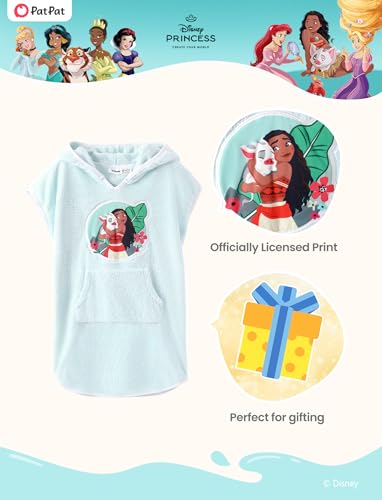 Image of Disney Marvel Princess Frozen Stitch Elsa Girls Hooded Swim Cover Up for Swimsuit Bathing Suit Swimwear Pocket 4-7 Years