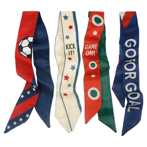 TEBIEKOY 4 Pack Fashion Scarves for Women Soccer Fan Stain Headbands Game Day Hair Ribbon Boho Neck Scarf for Bag Handle Wrap Game Day Accessories