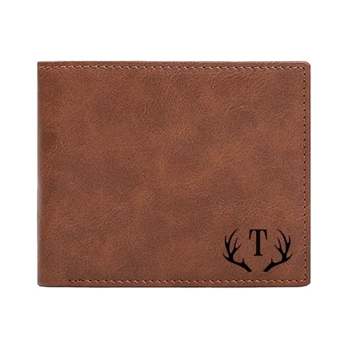 Engraved Initial Leather Wallet, Personalized Gifts for Men Birthday Gift for Men Him Letter T