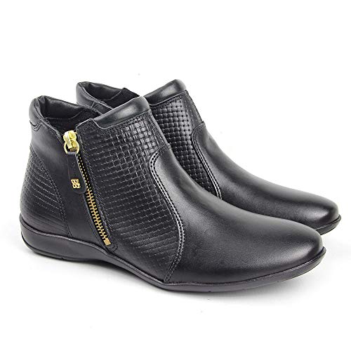 Bota Feminina Cano Curto Flat Em Couro Com Fecho Lateral Perletto