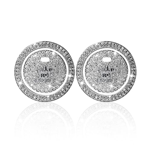 Image of KITUREK Bling Crystal Car Engine Start Ring Sticker, 2PCS White2 | Rhinestone Push Start Button Decorative Cover, Anti-Scratch Key Ignition & Knob Bling Ring Car Interior Accessories for Women