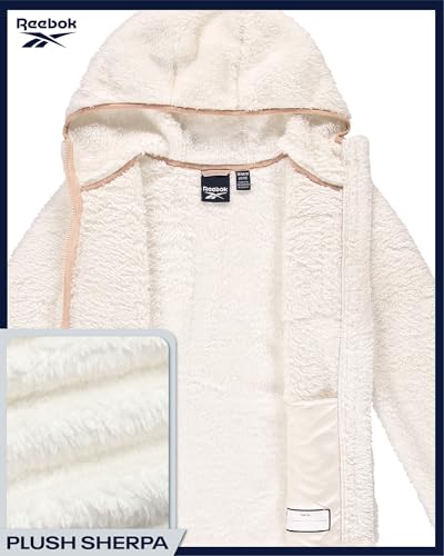 Image of Reebok Girls Plush Sherpa Fleece Full-Zip Hooded Teddy Winter Jacket
