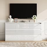 Halitaa White TV Stand for Bedroom, Storage Cabinet with 9 Drawers Modern Large High Gloss Cabinet for Living Room Office (63' W)