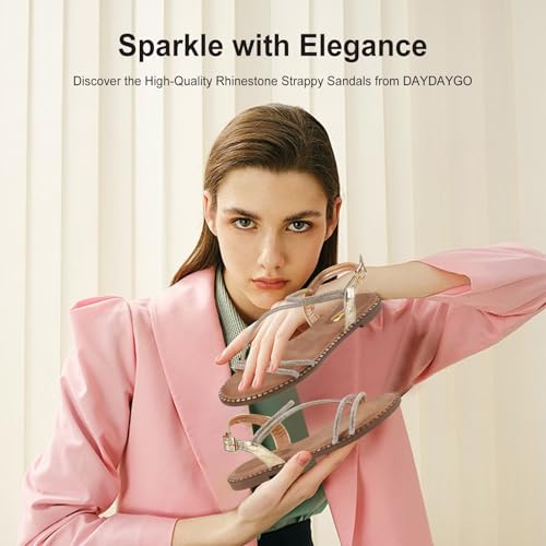 Women's Sparkle Rhinestone Flat Sandals with Back Elastic Ankle Strap, Comfortable Memory Foam Slip On Open Toe Shoes for Dressy or Everyday Summer Wear, Glitter Bling and for Work, Beach, Strappy Wedding Sandals2