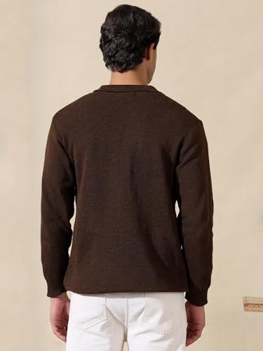 Image of Kvetoo Men's Wool Polo Collar Neck Winter Sweater Full Sleeve Solid Pullover for Casual Office Wear