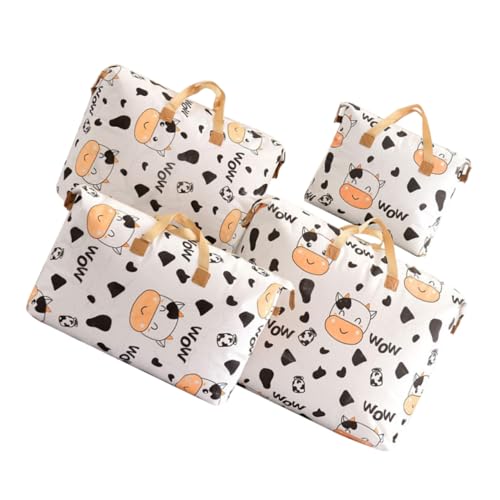 PACKOVE 4個 大容量防水収納バッグ 牛柄寝具衣類整理袋 軽量持ち運び簡単 クローゼット用防潮毛布収納 四点