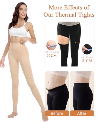 Image of DOCUMO Fleece Lined Tights for Women Thermal Opaque Pantyhose 300D Winter Nude Tights High Waisted Thick Leggings (Thick Nude, Large)