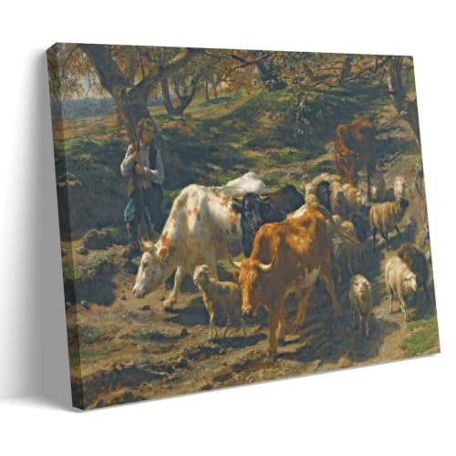 Décoration murale de ferme avec berger et vaches pour salon chaleureux 50x75cm
