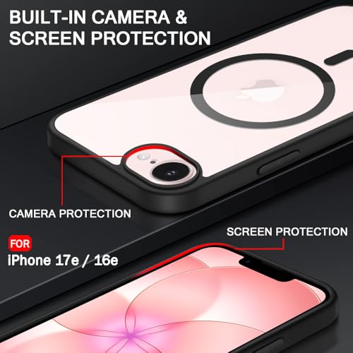 Image of TheGiftKart for iPhone 16e / iPhone 17e Case, Hard Clear Back Cover Compatible with MagSafe, Non-Yellowing Back, Hybrid Protective Transparent Back Cover Case (PC & TPU, Black Sides)