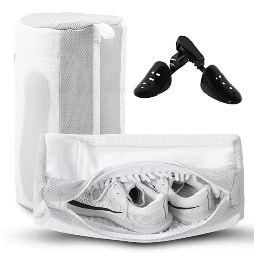 Aship Shoe Washing Machine Bag Trainers Shoe Laundry Bags Easy Cleaning with Adjustable Shoe Trees and Durable Hidden Zipper Reusable Wash Shoes Bag for Sneaker with Mesh Pockets 2Pcs White