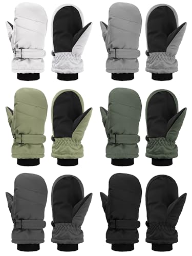 Image of Newcotte 6 Pairs Winter Ski Mittens Kids Waterproof Warm Snow Gloves for Boys Girls Cold Weather Outdoor Activities
