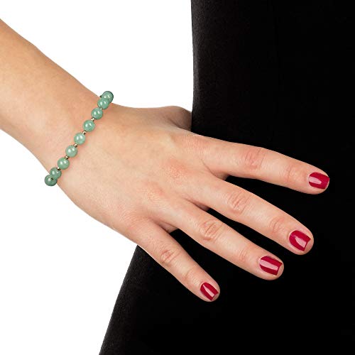 Belacqua Natural Green Jade Bead Bracelet in 14K Yellow Gold, Round 8mm, Length - 6.5 to 8.5 Inches, Fishhook Clasp, Jewelry for Women, Gift Box Included2