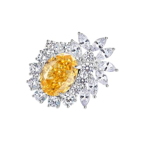 Anillo Compromiso - Anillo de compromiso para mujer, diseño ovalado, regalo único para amigas y mujeres, J 1/2, Oro blanco de 14 quilates, Citrino